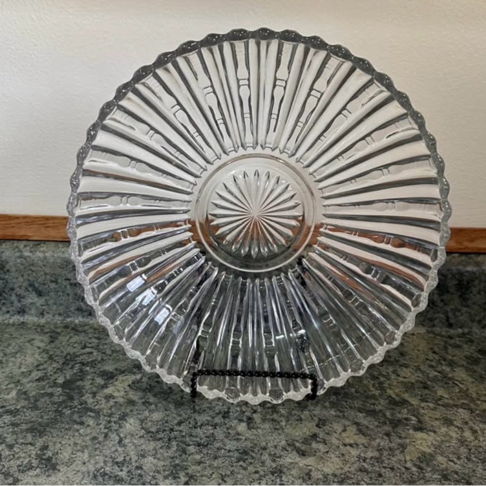 Clear Pressed Glass Serving Platter - Sunburst Design